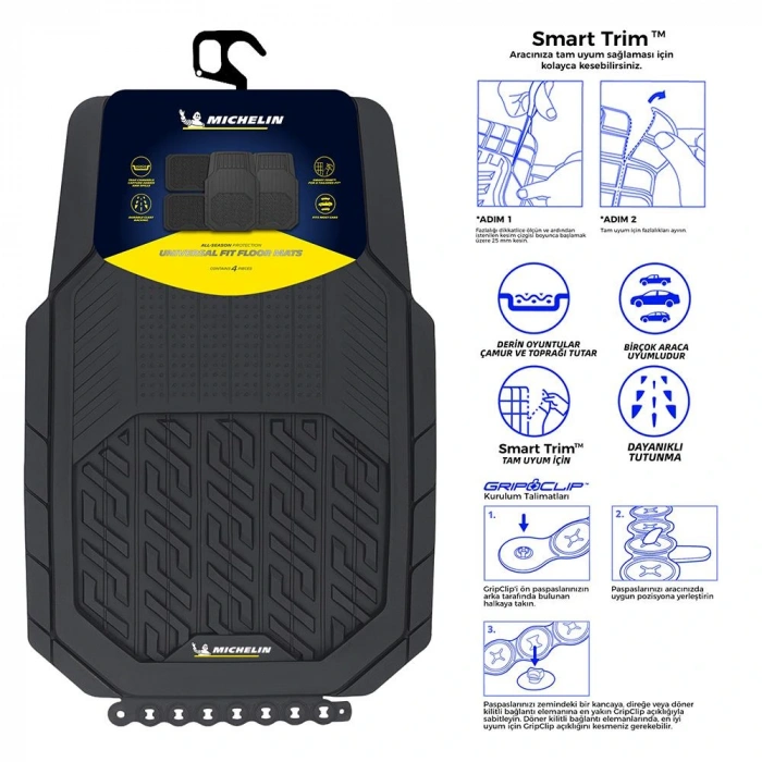 Michelin Mc34587 Tüm Araçlara Uyumlu 4 Parça Üniversal 3d Havuzlu Oto Paspas