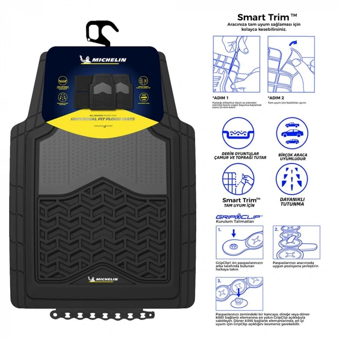 Michelin Mc34891 Tüm Araçlara Uyumlu 4 Parça Üniversal 3d Havuzlu Oto Paspas