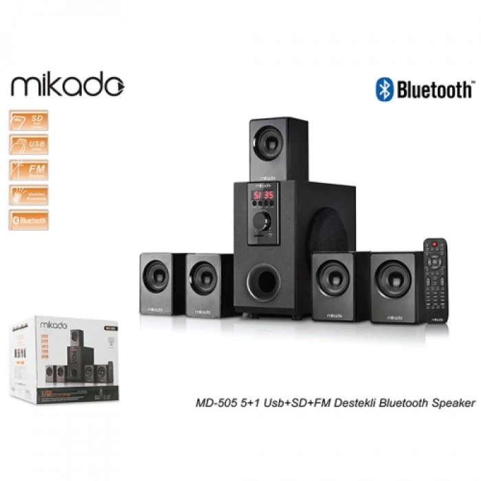 MIKADO MD-505, 70W, 5+1, Masaüstü, FM/BT/SD/USB, Siyah Kasa, Speaker