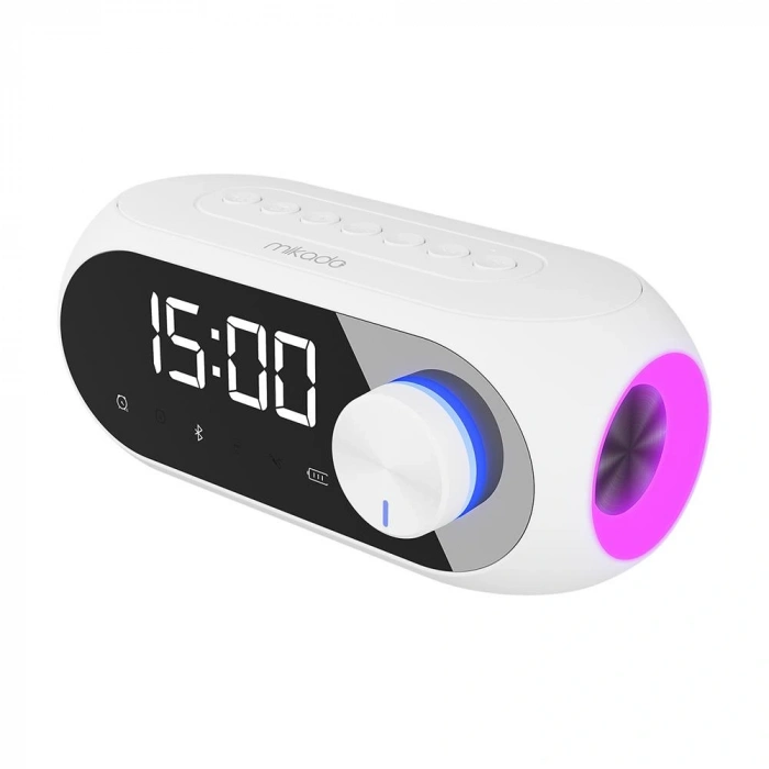 Mikado Md-w7 1200mah 5w Beyaz Bluetooth-aux-derece-usb-fm Double Alarmlı Saat Speaker Speaker