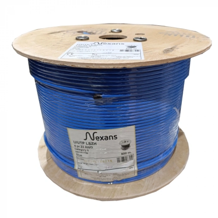 Nexans Nex1611tb5, Mavi, Cat6, 500m, 23awg (0,58mm), Utp, %100 Bakır, Lszh Halogen Free, Makara, Kablo