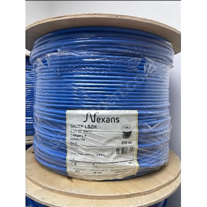 NEXANS NEX1611TB5, MAVİ, CAT6, 500M, 23AWG (0,58mm), UTP, %100 Bakır, LSZH Halogen Free, Makara, Kablo