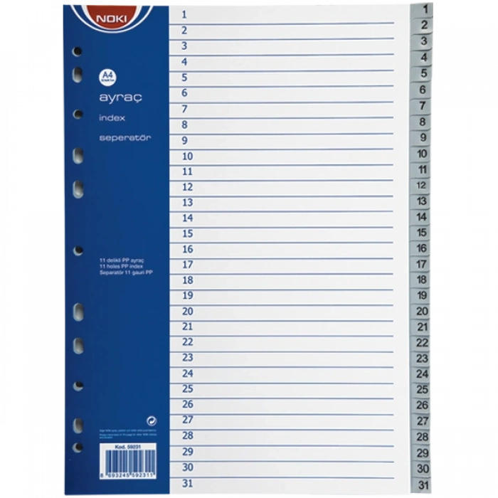 Noki Seperatör 1-31 Rakamlı Plastik A4 59231