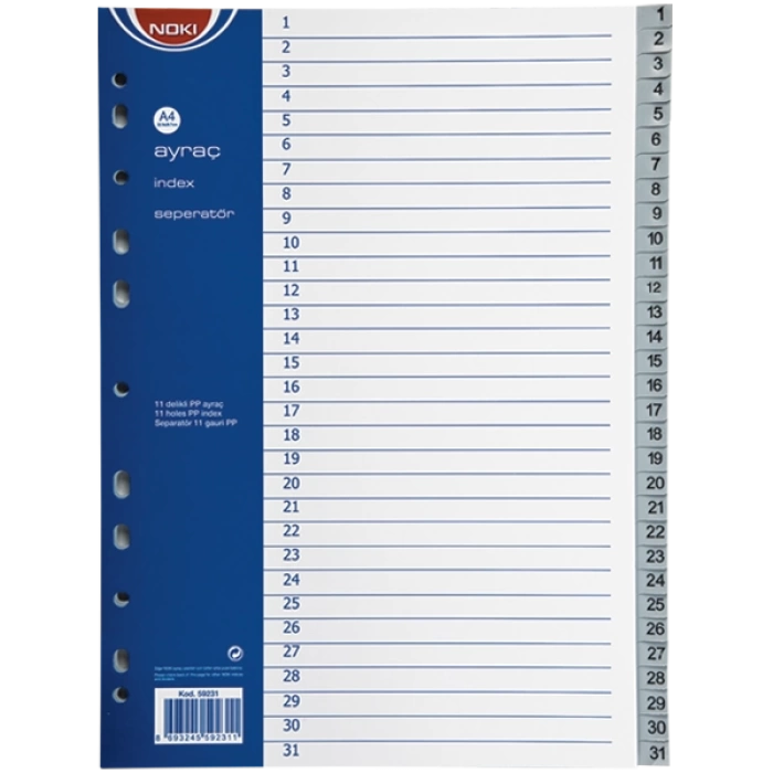 Noki Seperatör 1-31 Rakamlı Plastik A4 59231