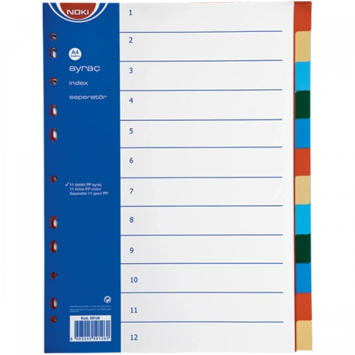 Noki Seperatör 12 Renkli Plastik A4 59126