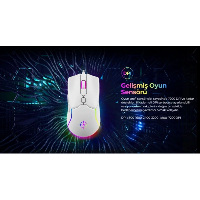 North Air White Rgb Kablolu Profesyonel Oyuncu Mouse