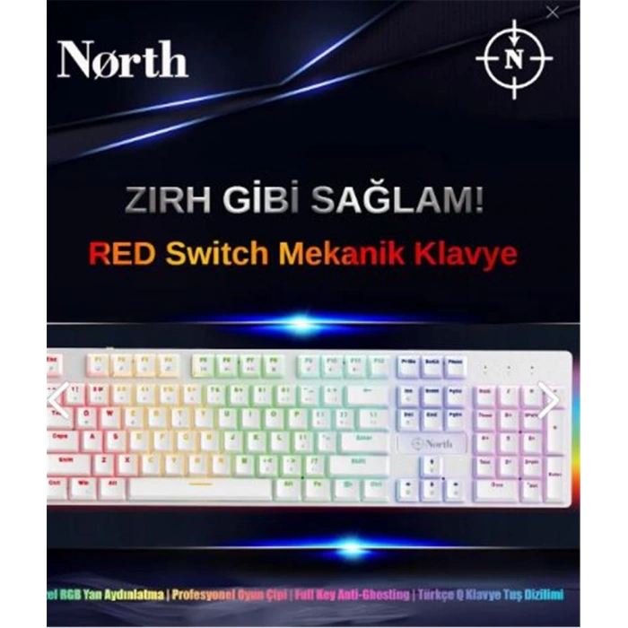 North Shield White Red Switch Türkçe Q Rgb Beyaz Mekanik Gaming Klavye