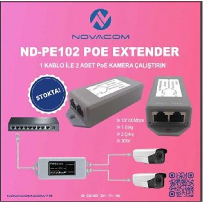 Nova Nd-pe102 Poe Extender 10-100 Mbps 1 İnput 2 Output 30w