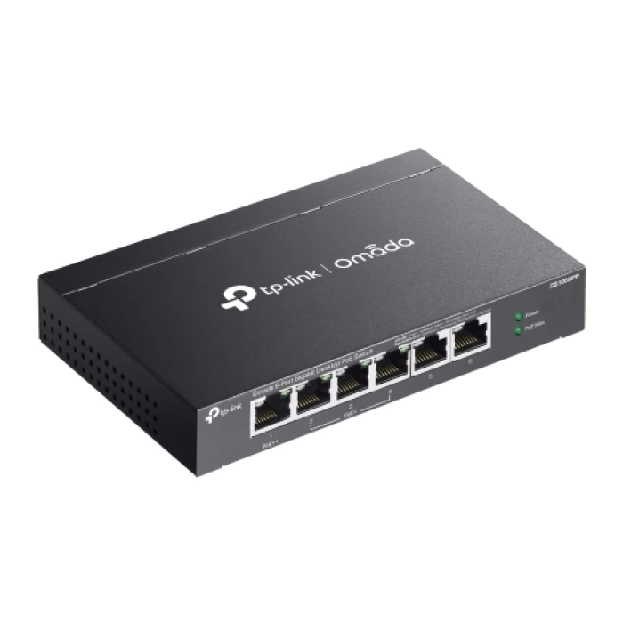 OMADA DS106GPP, 6 Port Gigabit, 3 Port Gigabit PoE+, 64W, 1 Port Gigabit PoE++, Yönetilemez, Metal Kasa Masaüstü Sessiz Switch