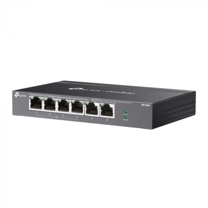 OMADA DS106P, 6 Port Megabit,  4 Port Megabit PoE+, 67W, Yönetilemez, Masaüstü Metal Kasa Sessiz Switch