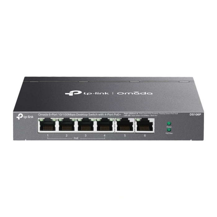 Omada Tp-link Ds106p 4 Port 10-100 Poe+ 2 Port 10-100 Mbps Uplink Switch Çelik Kasa Rack Mount