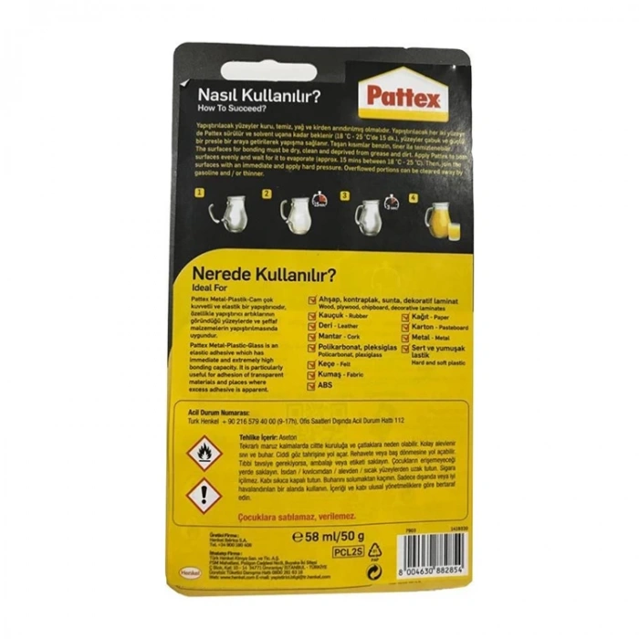 Pattex Contact Metal Plastik Cam Yapıştırıcı Şeffaf 50 Gr 1419320