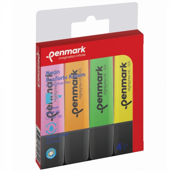 Penmark Fosforlu Kalem 4 Lü Karışık Renk Neon Hs 505 4n