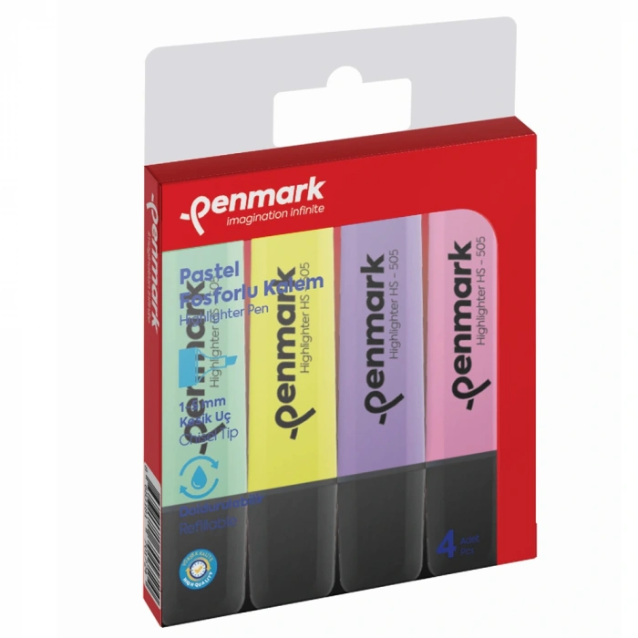 Penmark Fosforlu Kalem 4 Lü Karışık Renk Pastel Hs 505 4p