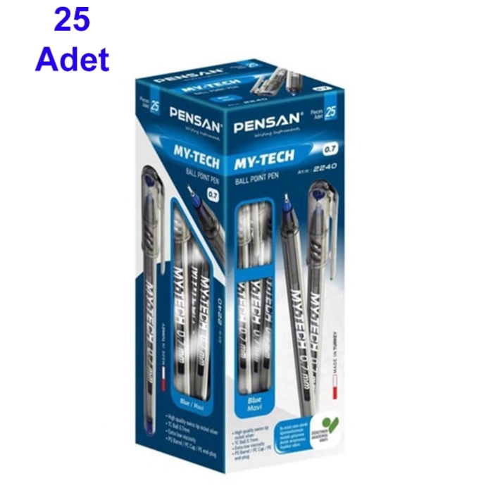 Pensan Tükenmez Kalem My-Tech 0.7mm İğne Uç Mavi 25 li Paket 2240