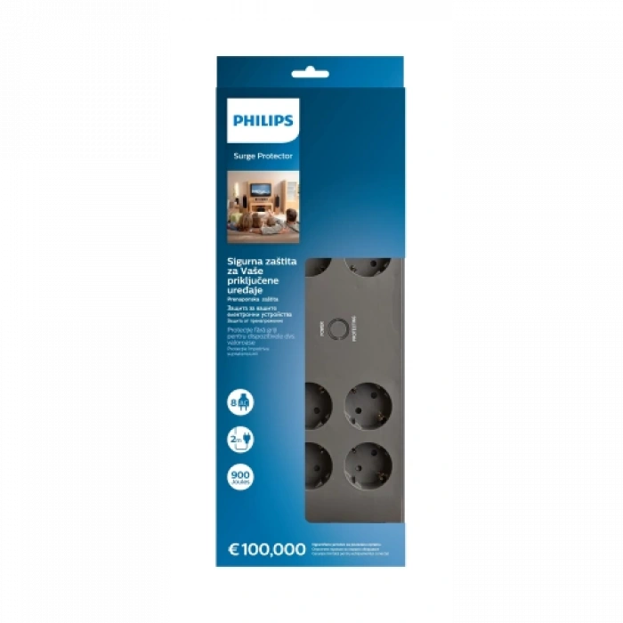 Phılıps Spn3180a/62, 8 Soket, Akım Korumalı Priz, 900 Joules, 2mt Kablo, (gri)