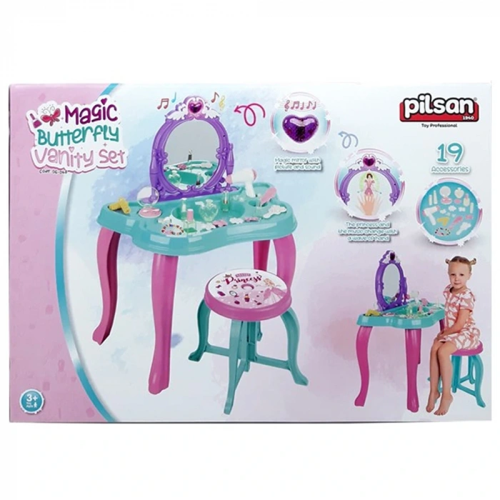 Pilsan Oyuncak Müzikli Sihirli Kelebek Makyaj Masası 19 Aksesuar Pembe-mor 3+ 06048