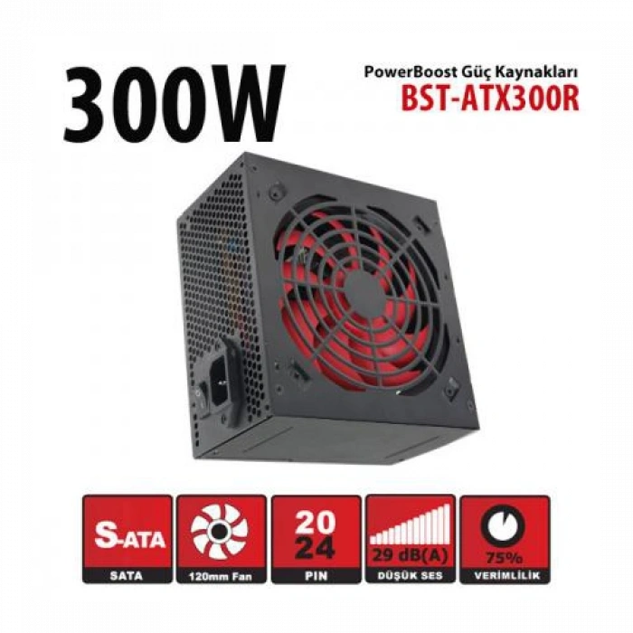 Powerboost Bst-atx300r 300w, Sata, 12cm Fan,  Box Psu