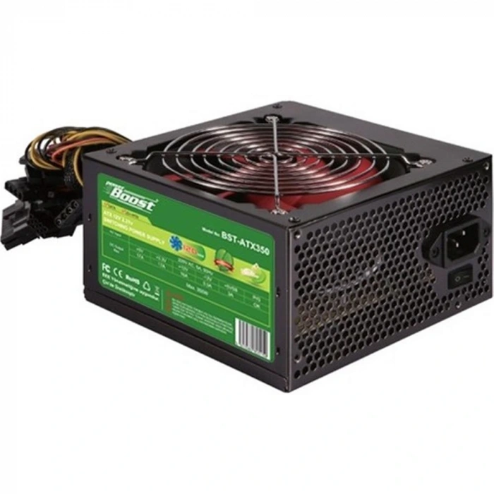 Powerboost Bst-atx350r 350w, Ppfc 12cm Kırmızı Fanlı Atx Psu (retail Box)