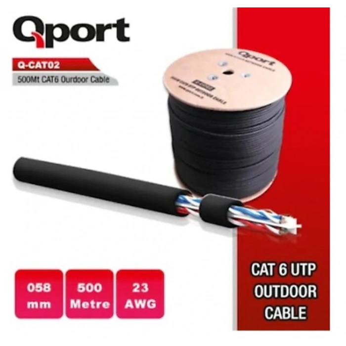 Qport Q-cato2 500mt Outdoor Cat6 23awg 0.58mm Dış Mekan Kablo