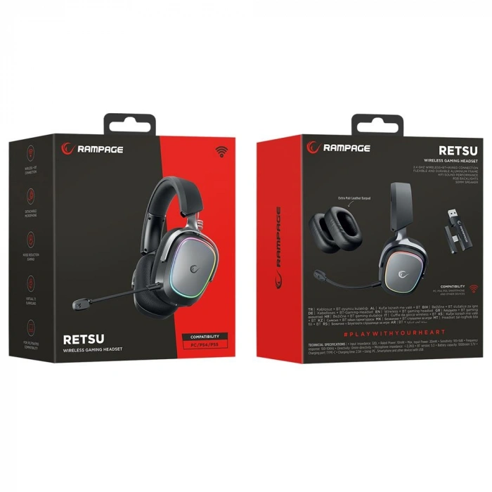 Rampage Retsu Siyah-gri Kablosuz 2.4g+ Bluetooth Earpad Mikrofonlu Oyuncu Kulaklığı