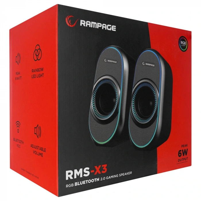 Rampage Rms-x3 2.0 6w Bluetooth Özellikli Siyah Multimedia Rgb Işıklı Gaming Usb Speaker