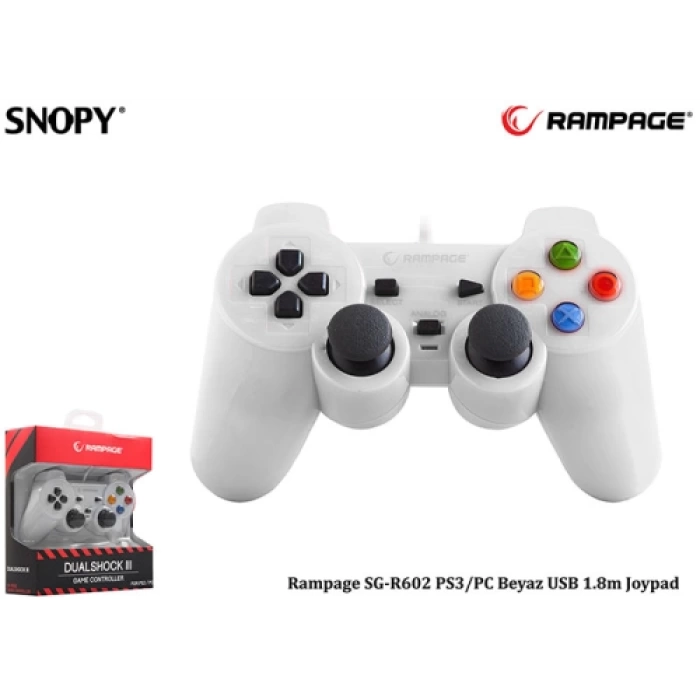 RAMPAGE SG-R602, Beyaz, PC/PS3, 1.8mt Kablolu, Çift Titreşimli, GAMEPAD