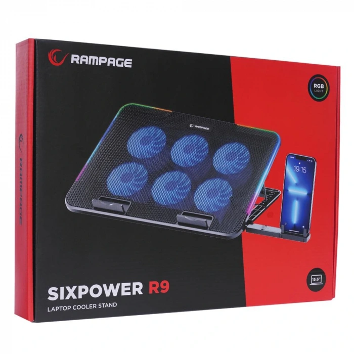 Rampage Sıxpower R9 6 Fan Rgb Işıklı Telefon Tutuculu Notebook Soğutucu