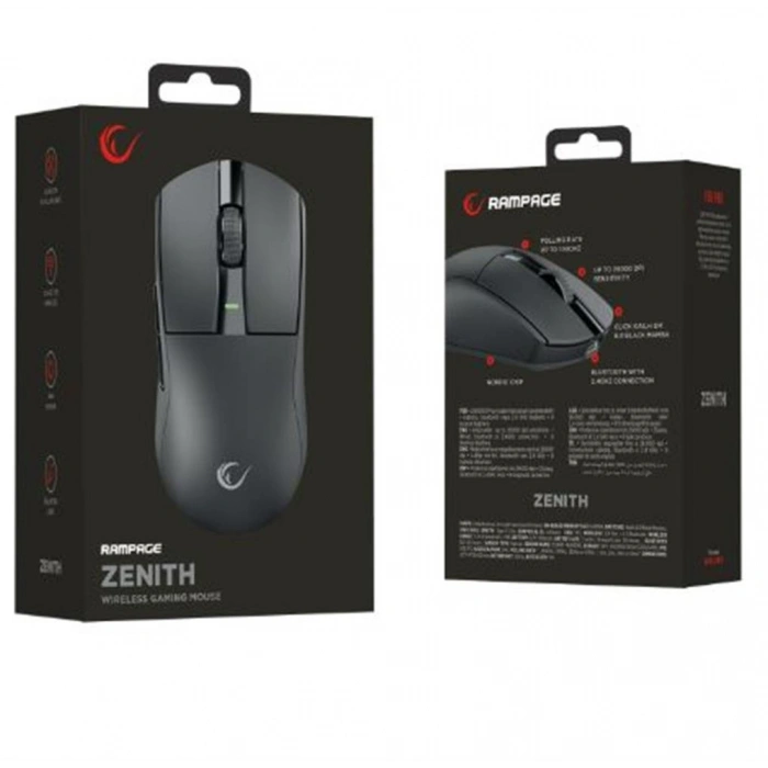 Rampage Zenıth Bt+wired+2.4g Siyah Kablosuz Paw3395 52833 Mcu Gaming Oyuncu Mouse
