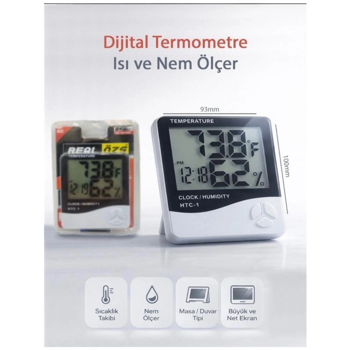Real Özs Htc-1 Dijital Saat -alarm - Termometre- Isı Ve Nem Ölçer