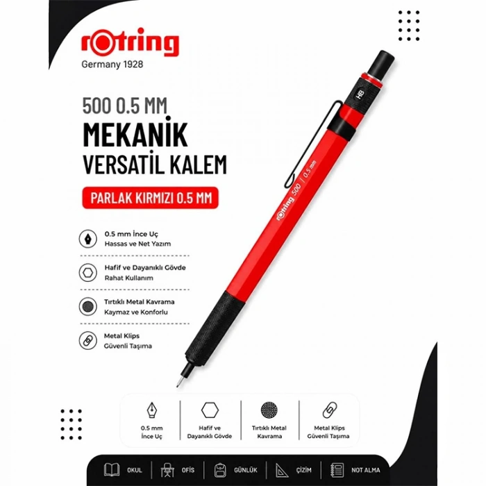 Rotring 500 Versatil Kalem Parlak Kırmızı 0.5 mm