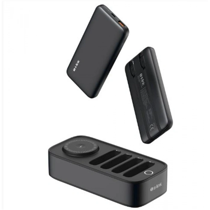 S-link Ip-ds40 4 Adet 10000mah Powerbank Li  15w Kablosuz Şarj Siyah Taşınabilir Şarj İstasyonu