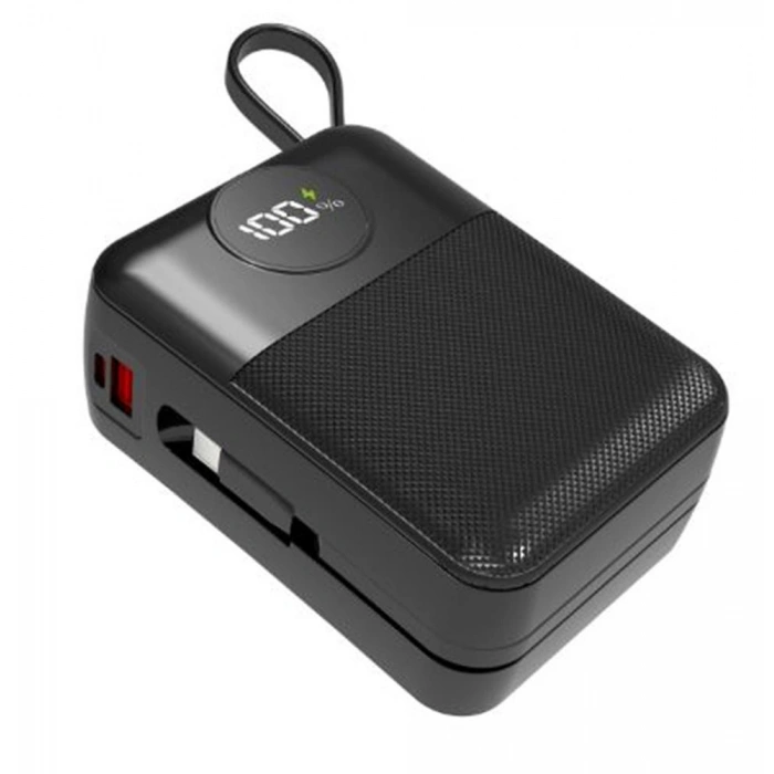 S-link Mp130 30000mah Pd22.5w Type-c+lightning Kablolu Siyah Pil Şarj Cihazı Powerbank