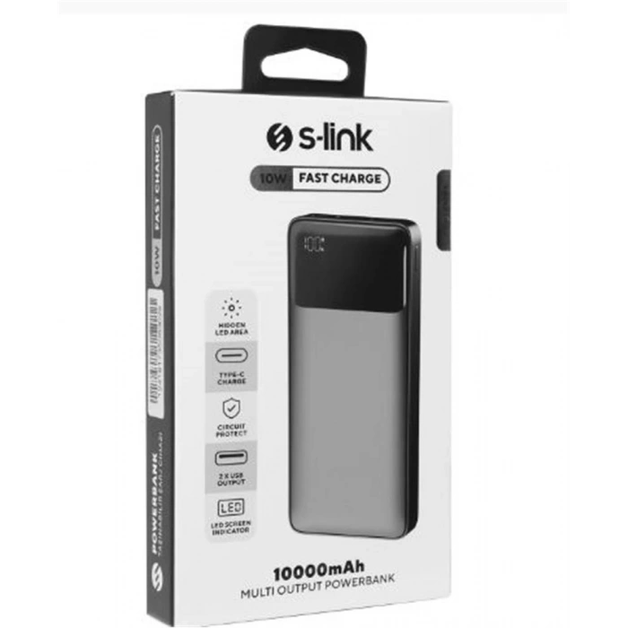 S-link P107 10000mah Type-c 10w Siyah Gizli Led Taşınabilir Pil Şarj Cihazı Powerbank