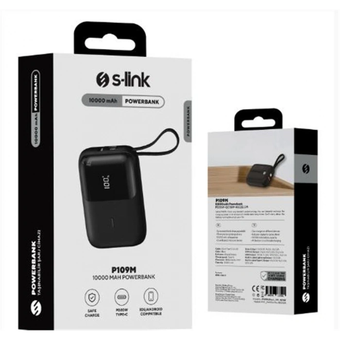 S-link P109m 10000mah Pd20w .5w Siyah Lcd Taşınabilir Pil Şarj Cihazı Powerbank