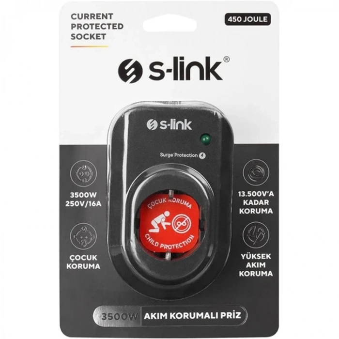S-Link SL-06 16A 3500W 450 Joule Akım Korumalı Tekli Priz