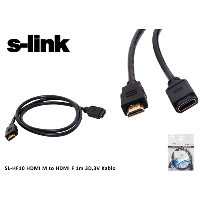 S-link Sl-hf10 Hdmı M To Hdmı F 1 Mt 3d,3v Kablo Hdmı Erkek To Hdmı Dişi Uzatma