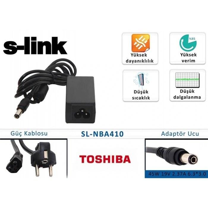 S-link Sl-nba410 45w 19v 2.37a 6.3-3.0 Toshıba Notebook Adaptörü