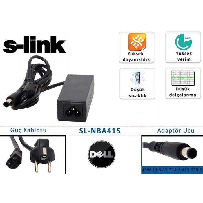 S-link Sl-nba415 45w 19.5v 2.31a 7.4-5.0-0.6 Dell Notebook Adaptörü