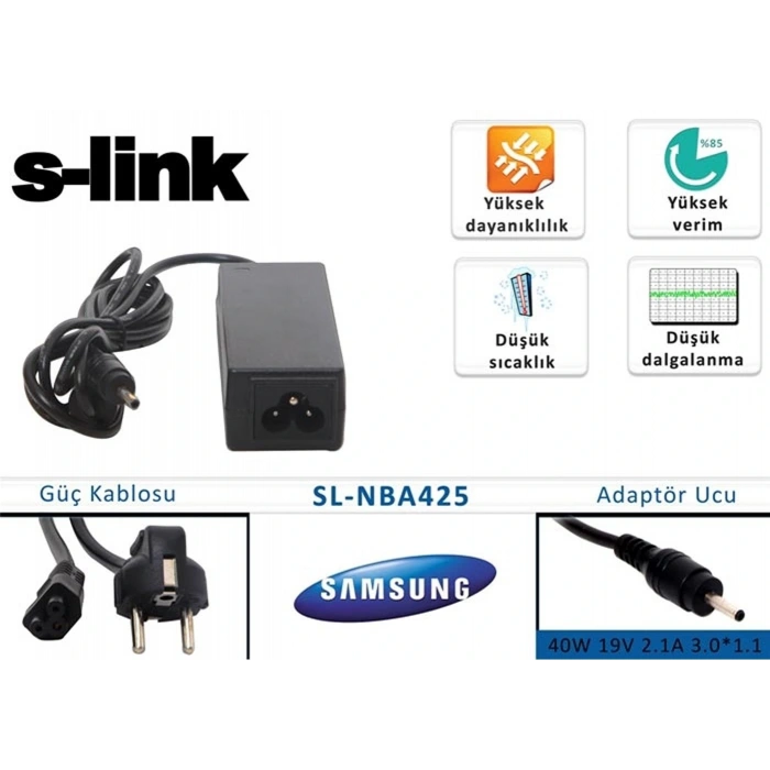 S-link Sl-nba425 40w 19v 2.1a 3.0-1.1 Samsung Notebook Adaptörü