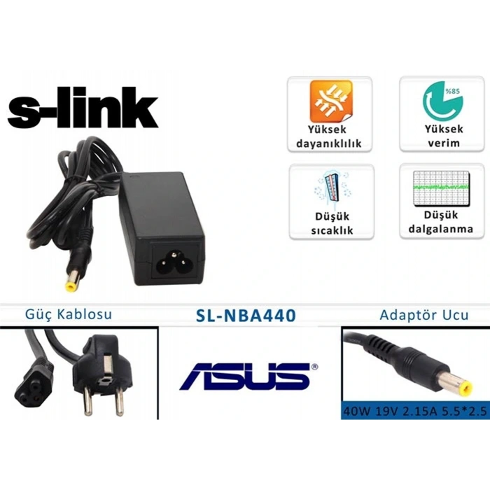 S-link Sl-nba440 40w 19v 2.15a 5.5-2.5 Asus Notebook Adaptörü