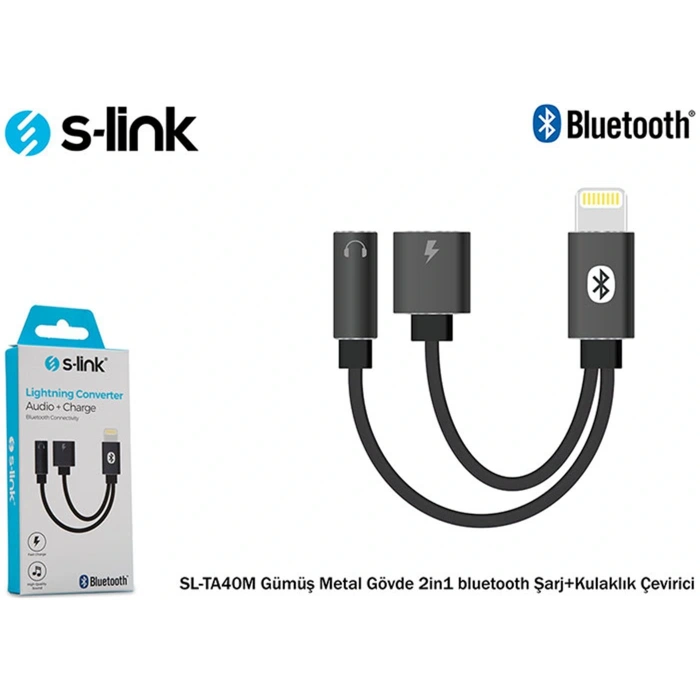 S-link Sl-ta40m Lightning Gri Metal 2in1 Bluetooth Şarj+kulaklık Çevirici