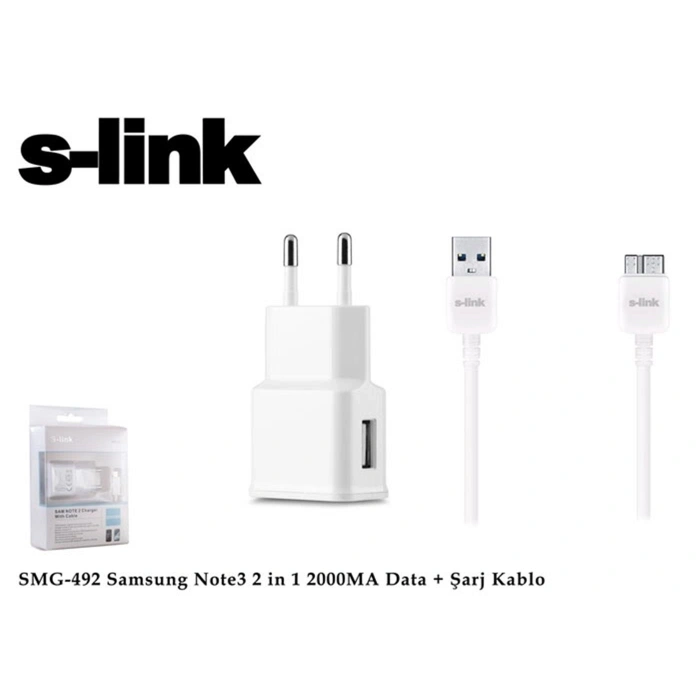 S-link Smg-492 2000mah Note 3 Şarj Kablo Priz Data Şarj Kablosu