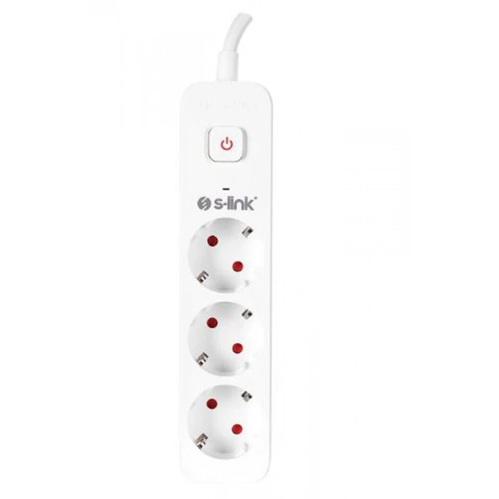 S-link Spg301s 1.5m 3x1.5mm 100 Yüzde  Bakır 750 Joule 3 Lü Anahtarlı Akım Korumalı Priz