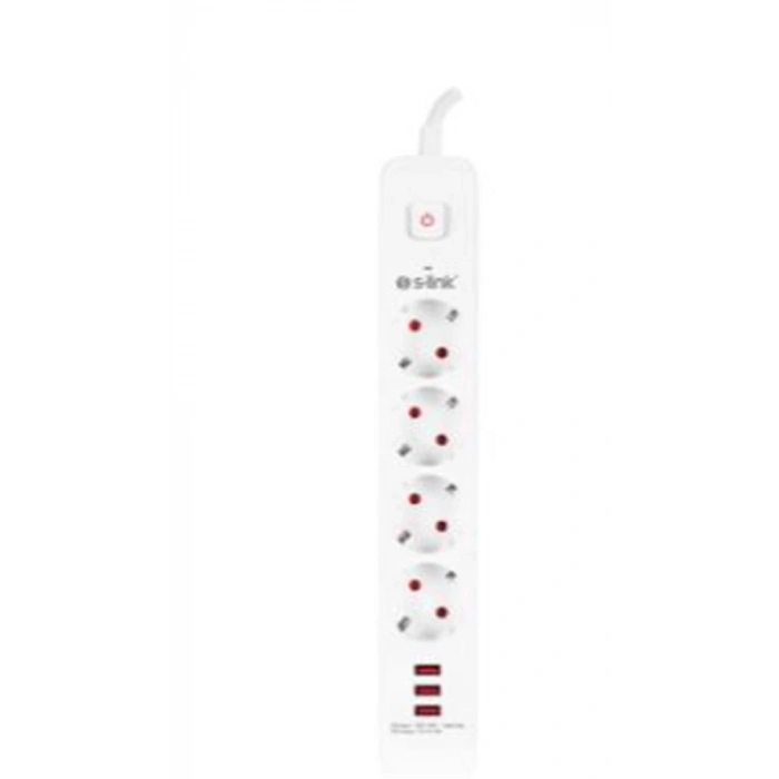S-link Spg403u 1.5m 1.5mm 100 Yüzde  Bakır 750 Joule 3 Usb 5v2.4a 4lü Anahtarlı Akım Korumalı Priz