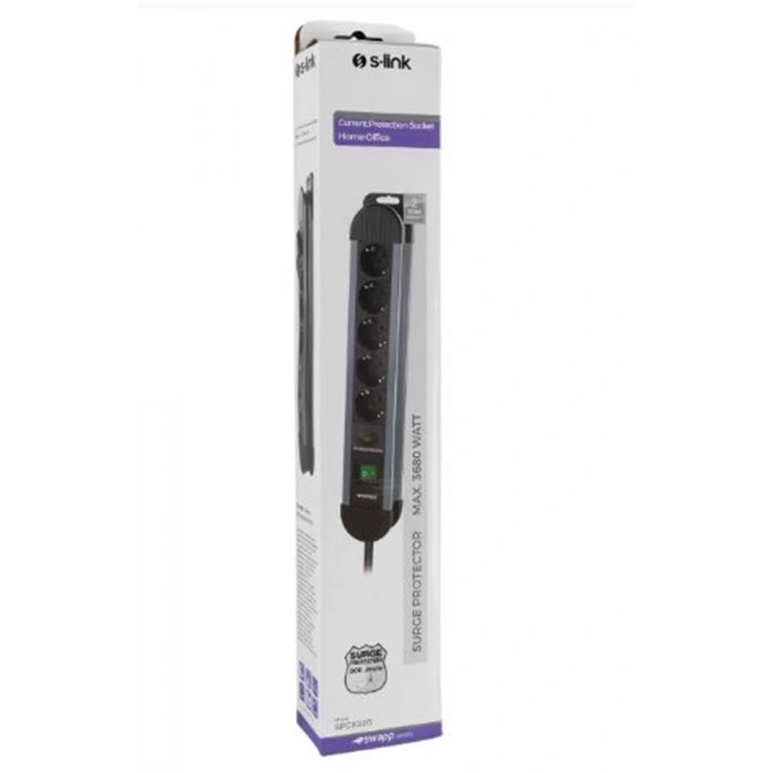 S-link Spgks05 1.5m 3g1.5mm2 900 Joule 5li Akım Kor. Gri Priz Çoklayıcı