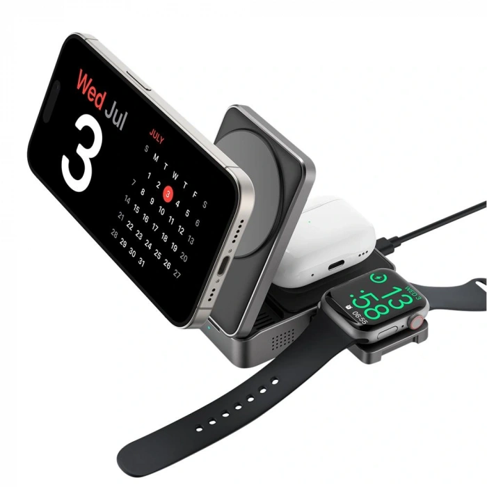 S-link Sw-cwf116 Siyah Telefon Kulaklık Akıllı Saat 15w 3 İn 1 Magsafe Qi2 Kablosuz Şarj Cihazı