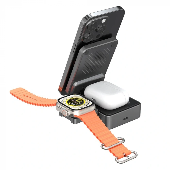 S-link Sw-cwf116 Siyah Telefon Kulaklık Akıllı Saat 15w 3 İn 1 Magsafe Qi2 Kablosuz Şarj Cihazı