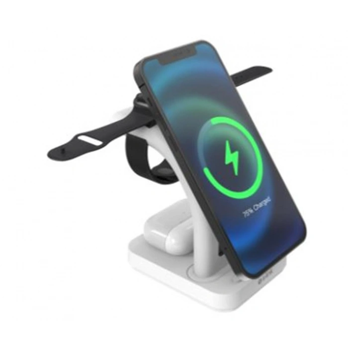 S-link Sw-cwf130 Beyaz Telefon Kulaklık Akıllı Saat 15w 3 İn 1 Magsafe Led Logo Kablosuz Şarj Cihaz