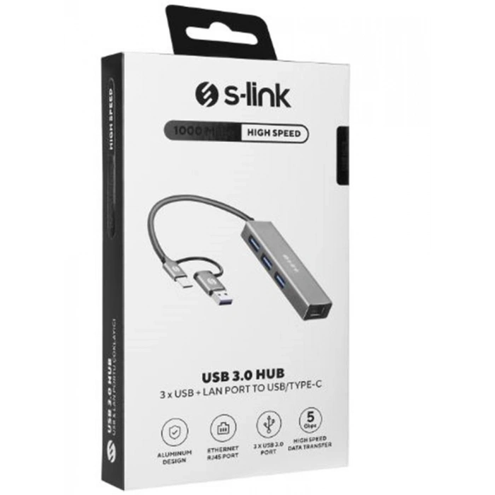 S-link Sw-u332 Type-c - Usb3.0 1000mbps 3 Port Usb Gigabit Ethernet Adaptör